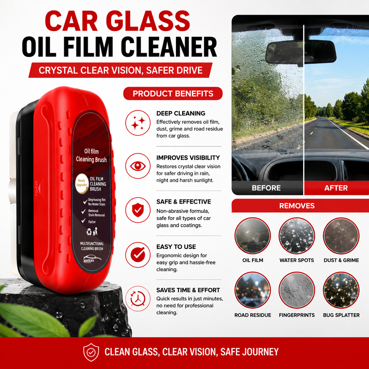 Car Glass Oil Film Cleaner Brush