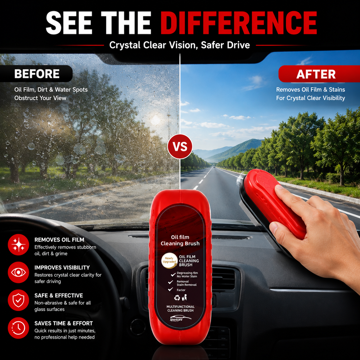 Car Glass Oil Film Cleaner Brush